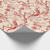 Chinoiserieバードアジアフローラ赤ピンクデコップページ ラッピングペーパー (角)