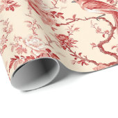 Chinoiserieバードアジアフローラ赤ピンクデコップページ ラッピングペーパー (ロールコーナー)