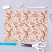 Chinoiserieバードアジアフローラ赤ピンクデコップページ 薄葉紙 (クラフト)