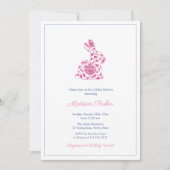 Chinoiserieピンクバニーベビーガールシャワー 招待状 (正面)