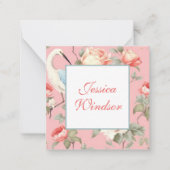 ChinoiserieピンクフローラEgretギフトエンクロージャ ノートカード (正面)