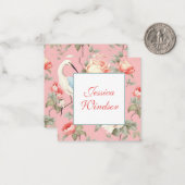 ChinoiserieピンクフローラEgretギフトエンクロージャ ノートカード (正面/裏面インサイチュ)