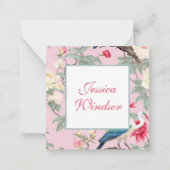 ChinoiserieピンクフローラEgretギフトエンクロージャ ノートカード (正面)