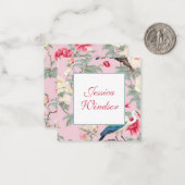 ChinoiserieピンクフローラEgretギフトエンクロージャ ノートカード (正面/裏面インサイチュ)
