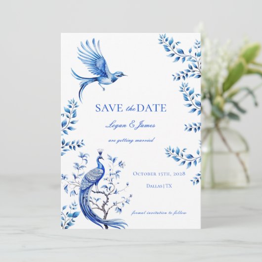 Chinoiserieフォトウェディング日付を保存 招待状 (スタンド正面)