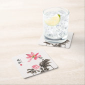 Chinoiserieフリーハンドウォーターカラーフローラロータススクアール スクエアペーパーコースター (インサイチュ)