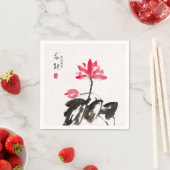Chinoiserieフリーハンドウォーターカラーフローラロータスナッキ スタンダードカクテルナプキン (インサイチュ)