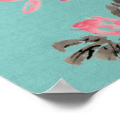 Chinoiserieフリーハンドウォーターカラーフローラロータス ポスター (角)