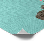 Chinoiserieフリーハンドウォーターカラーロータスフラワーグリーン ポスター (角)