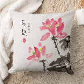 Chinoiserieフリーハンドウォーターカラーロータスフラワーズトロ クッション (ブランケット)