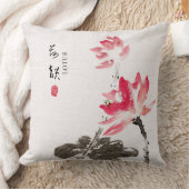 Chinoiserieフリーハンド水彩蓮の花 クッション (ブランケット)