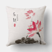 Chinoiserieフリーハンド水彩蓮の花 クッション (裏面)