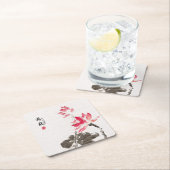 Chinoiserieフリーハンド水彩蓮の花 スクエアペーパーコースター (インサイチュ)