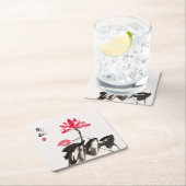 Chinoiserieフリーハンド水彩蓮の花 スクエアペーパーコースター (インサイチュ)