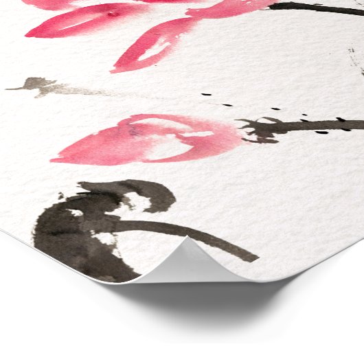 Chinoiserieフリーハンド水彩蓮の花 ポスター (角)