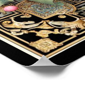 Chinoiserieフレーム華美のピンクのファンシー牡丹 ポスター (角)