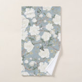 Chinoiserieフローラバードセージ緑ほこりっぽいブルーネイビー バスタオルセット (ハンドタオル)