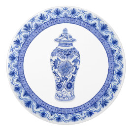 Chinoiserieフローラブルーホワイトジンジャージャーヴィンテージ セラミックノブ