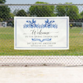 Chinoiserieフローラブルーホワイトバードブライダルシャワー 横断幕 (インサイチュ)