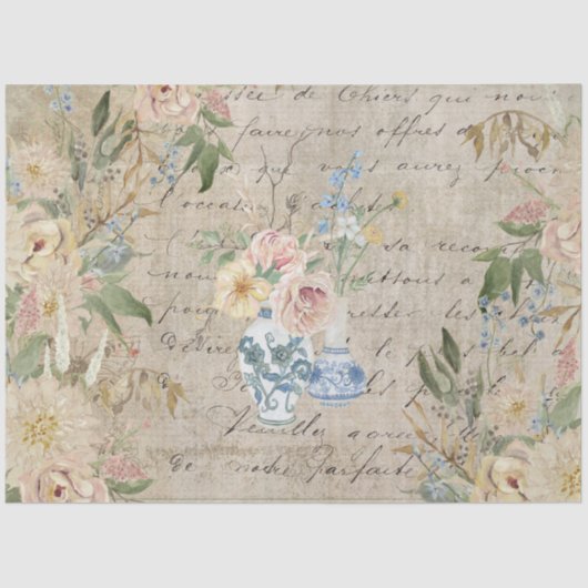 Chinoiserieフローラヴィンテージブルーホワイトベイザーコテージ 薄葉紙 (正面)