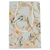 Chinoiserieフローラ牡丹の水色ほこりっぽい青 ミディアムペーパーバッグ (正面)