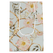 Chinoiserieフローラ牡丹の水色ほこりっぽい青 ミディアムペーパーバッグ (裏面)