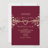 Chinoiserieフローラ金ゴールドブルゴーニュ結婚ーズ 招待状 (正面)