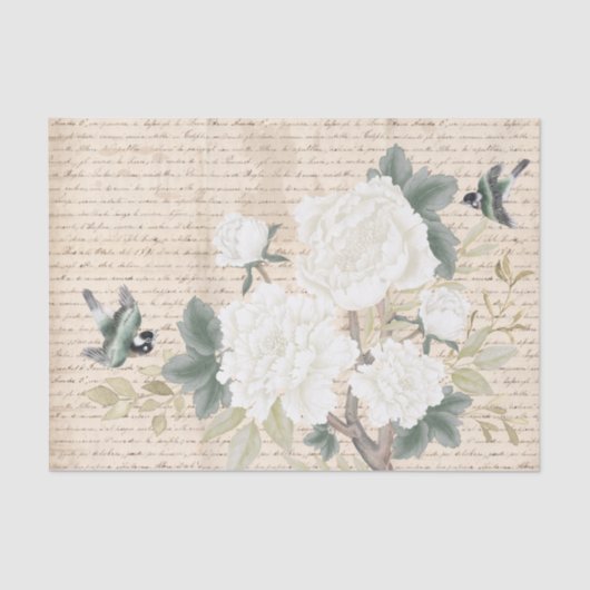 Chinoiserieフローラ鳥の古い手書き分離 薄葉紙 (正面)