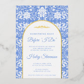 ChinoiserieフローラSomething Blueブライダルシャワー 箔招待状 (正面)