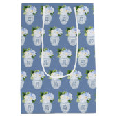 Chinoiserieブルーとホワイトメイド・オブ・オーナー（花嫁付き添い人）ありがとう ミディアムペーパーバッグ (裏面)