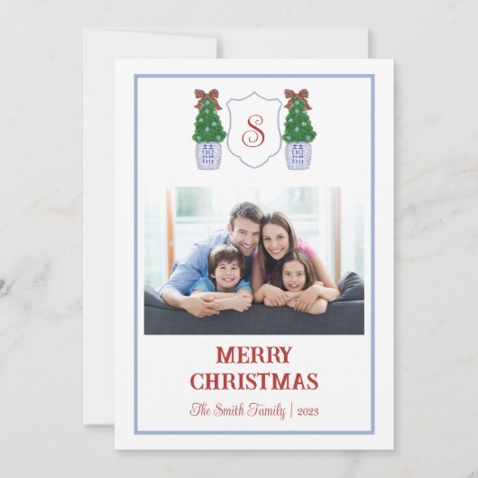 Chinoiserieブルーと白のクリスマスカード 招待状 (正面)