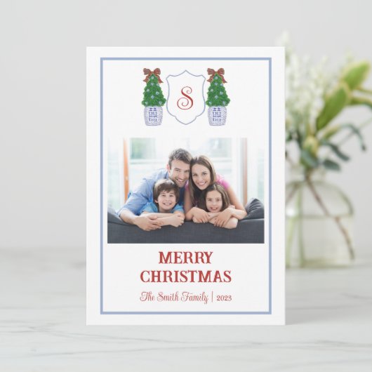 Chinoiserieブルーと白のクリスマスカード 招待状 (スタンド正面)