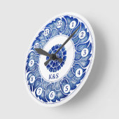 Chinoiserieブルーのポルセラインスパイアン自身のイニシャル ラウンド壁時計 (傾斜)