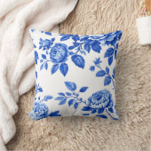 Chinoiserieブルーウィローとホワイトアクセントピロ クッション (ブランケット)