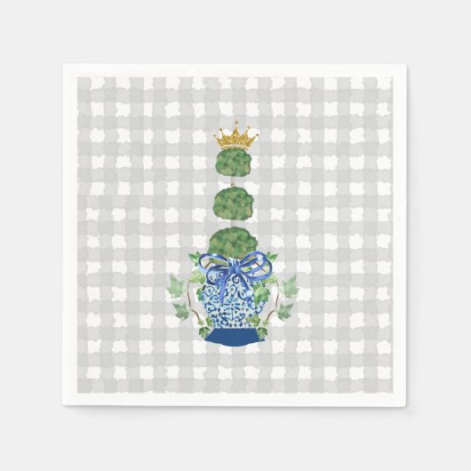 Chinoiserieブルージンジャージャートピアリー スタンダードカクテルナプキン (正面)