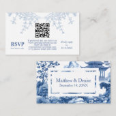 ChinoiserieブルートイレパゴダエレガントウエディングRSVP エンクロージャーカード (正面/裏面)