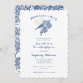 Chinoiserieブルーバードトイレベビースシャワーヴィンテージ 招待状 (正面/裏面)
