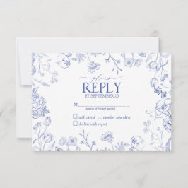 ChinoiserieブルービクトリアンフローラNoメニューRSVP 出欠カード