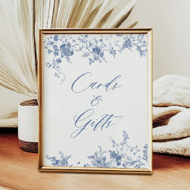 Chinoiserieブルーフローラカードとギフトサイン ポスター