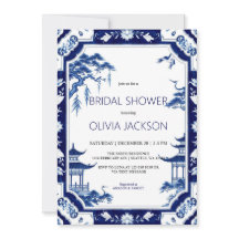 Chinoiserieブルーフローラブライダルシャワー招待