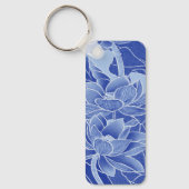 Chinoiserieブルーフローラロータスゼン引用文両面 キーホルダー (正面)