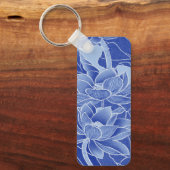 Chinoiserieブルーフローラロータスゼン引用文両面 キーホルダー (正面)