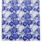 Chinoiserieブルーホワイトバードフローラハンプトンウィロー シャワーカーテン (正面)