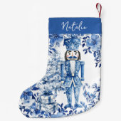 Chinoiserieブルーホワイトフローラくるみ割り兵士 スモールクリスマスストッキング (裏面)