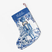 Chinoiserieブルーホワイトフローラくるみ割り兵士 スモールクリスマスストッキング (裏面 (吊り時))