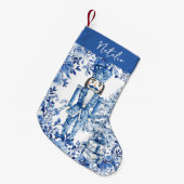 Chinoiserieブルーホワイトフローラくるみ割り兵士 スモールクリスマスストッキング (正面 (吊り時))
