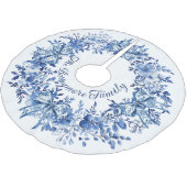 Chinoiserieブルーホワイトフローラクリスマスボウ ブラッシュドポリエステルツリースカート (アングル)