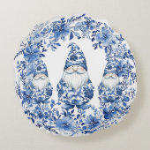 Chinoiserieブルーホワイトフローラクリスマス格言 ラウンドクッション (裏面)