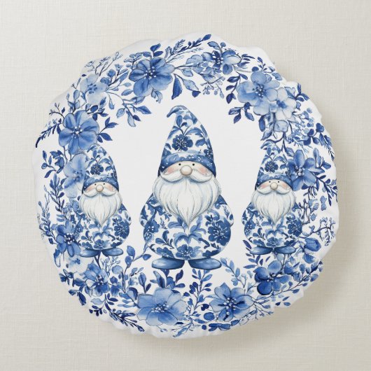 Chinoiserieブルーホワイトフローラクリスマス格言 ラウンドクッション (裏面)