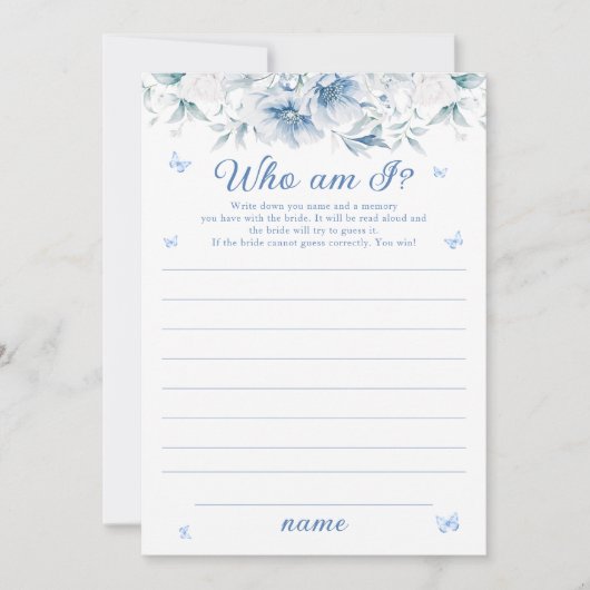 Chinoiserieブルーホワイト誰が私のブライダルシャワーゲーム 招待状 (正面)